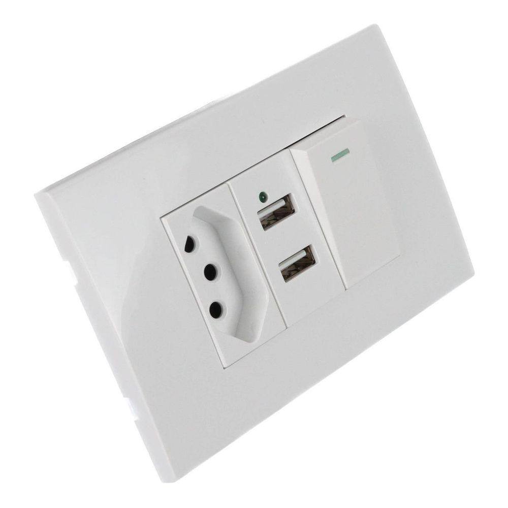 Tomada Parede 10A Com 2 Entrada Usb Interruptor Smartphone