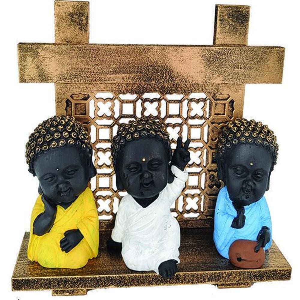 Trio Monges Painel Zen Em Resina - Amarelo