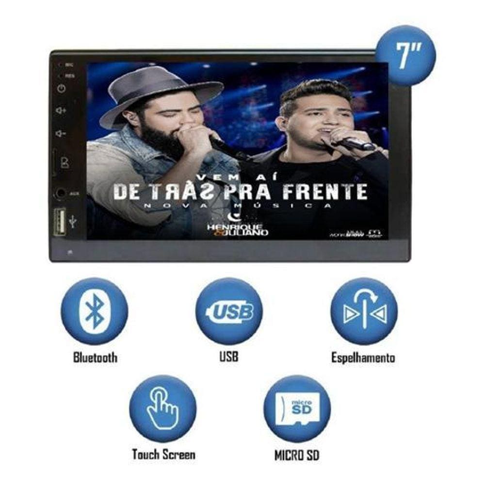 Central Multimídia Mp5 1Din Logo Fiat Ford Bluet Usb Espelha