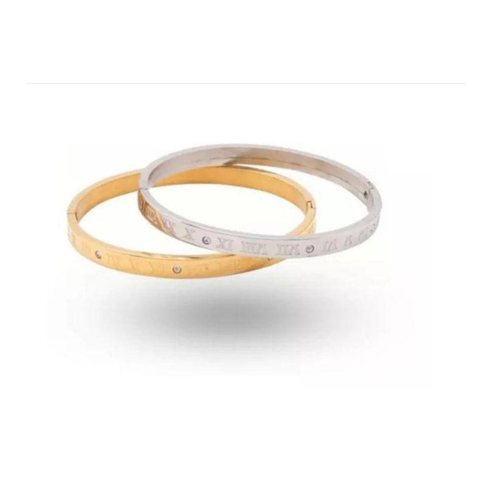 Kit Pulseira Algarismos Romanos Bracelete Em Aço Joias