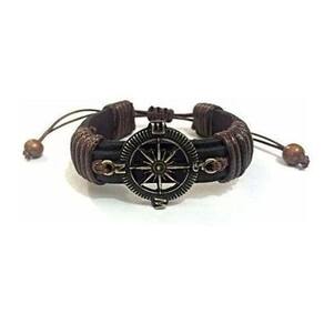 Kit 3 Pulseiras Masculina Combo Couro Regulável Bússola