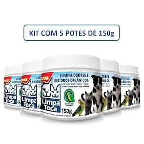 Kit Limpa Tóca Com 5 Potes De 150 G Eliminador De Odores Pet - Tira Cheiro De Xixi