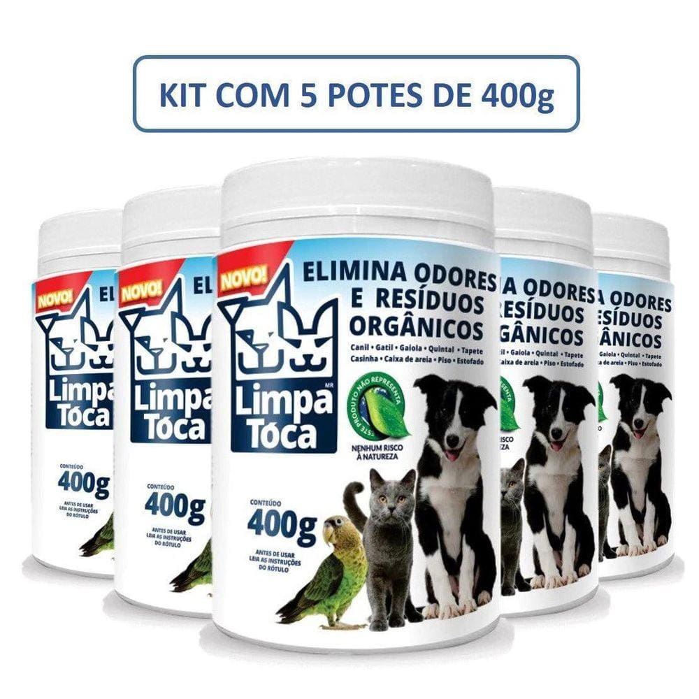 Kit Limpa Tóca Com 5 Potes De 400 G Eliminador De Odores Pet Tira Cheiro De Xixi