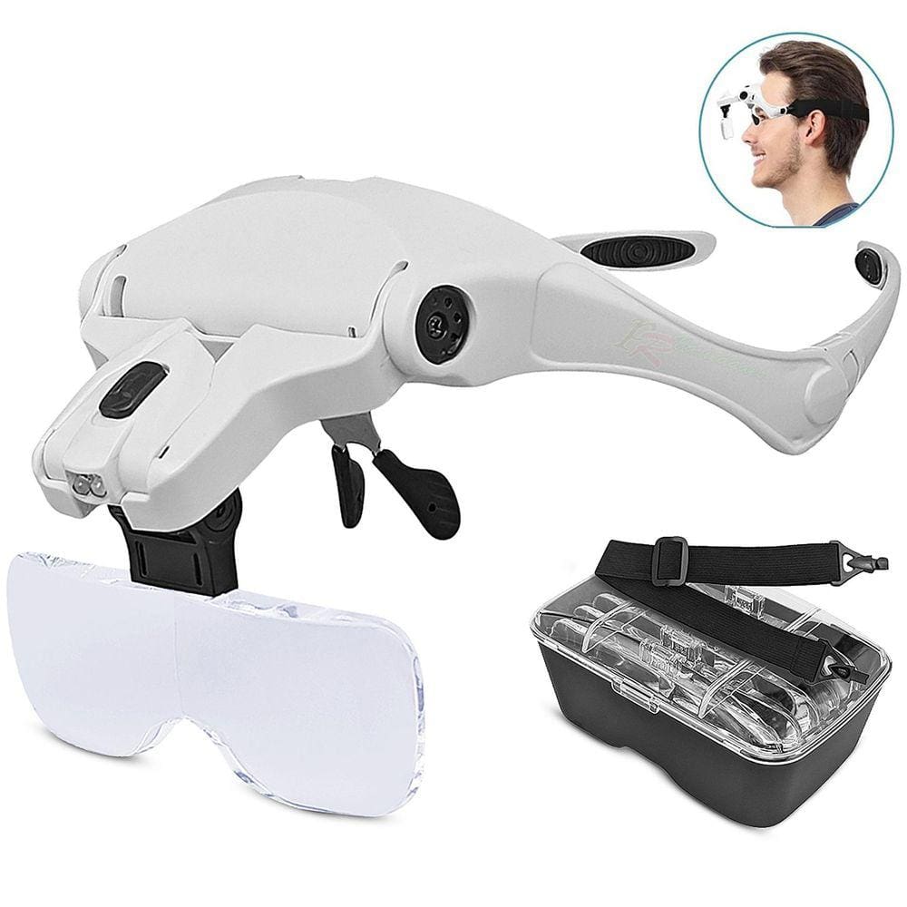 Óculos Lupa De Cabeça Led Profissional + 5 Lentes E Estojo