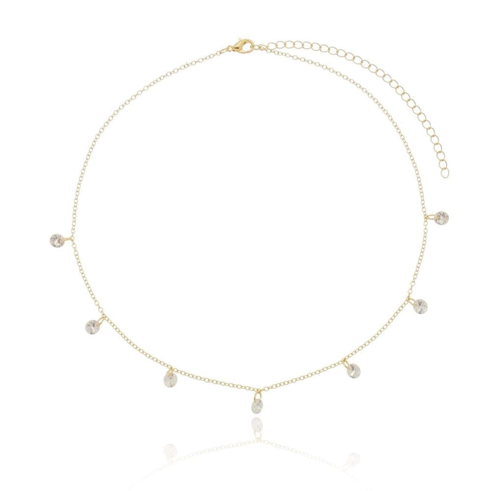 Choker Belca Com Pingente Ponto De Luz, No Banho De Ouro