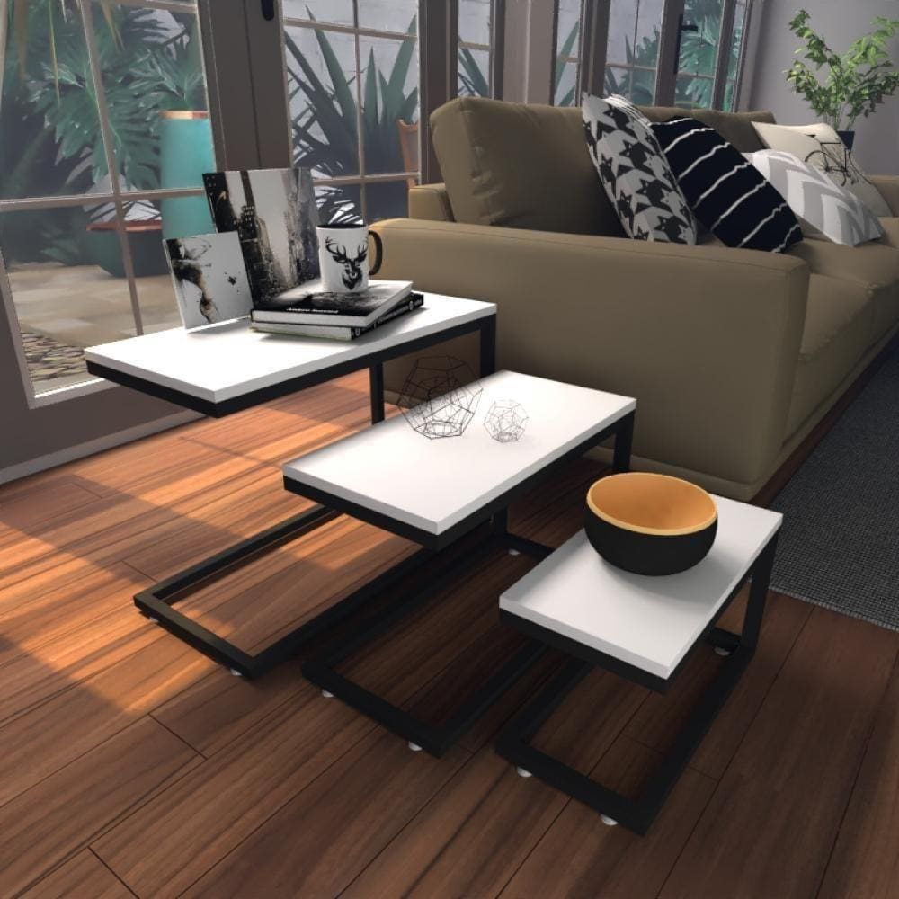 Kit Com 3 Mesa Lateral Branca Aparador De Sofa Sala Mesa Lateral Cama