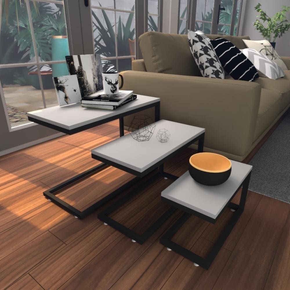 Kit Com 3 Mesa Lateral Cinza Aparador De Sofa Sala Mesa Lateral Cama