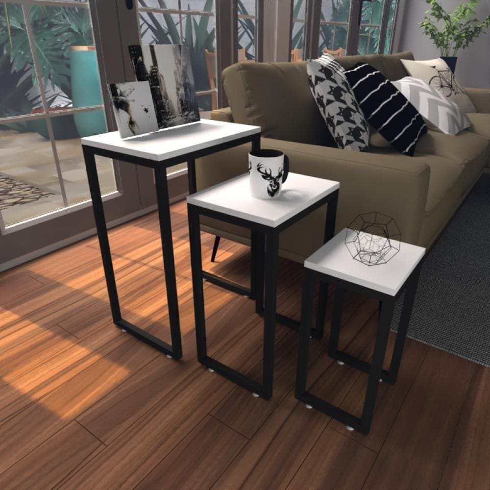 Kit Com 3 Mesa Lateral Branca Aparador De Sofa Sala Mesa Lateral Cama