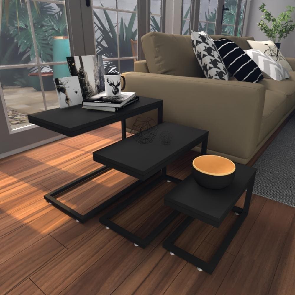 Kit Com 3 Mesa Lateral Preta Aparador De Sofa Sala Mesa Lateral Cama