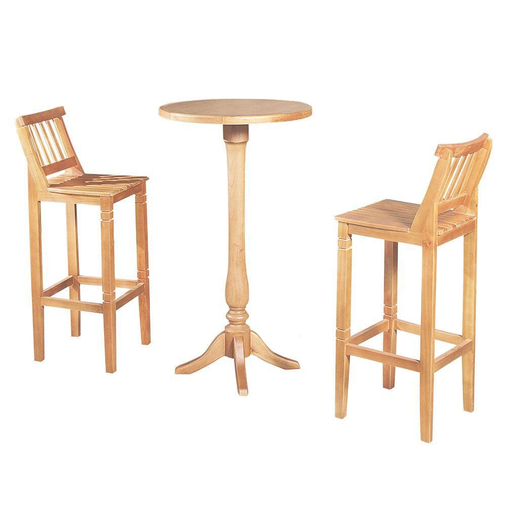 Conjunto Bistrô Mesa Madeira Maciça com 2 Banquetas Confort Ripada Natural