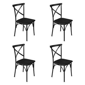 Kit 4 Cadeiras de Jantar Industrial Madeira Base Alumínio Paris - Preta