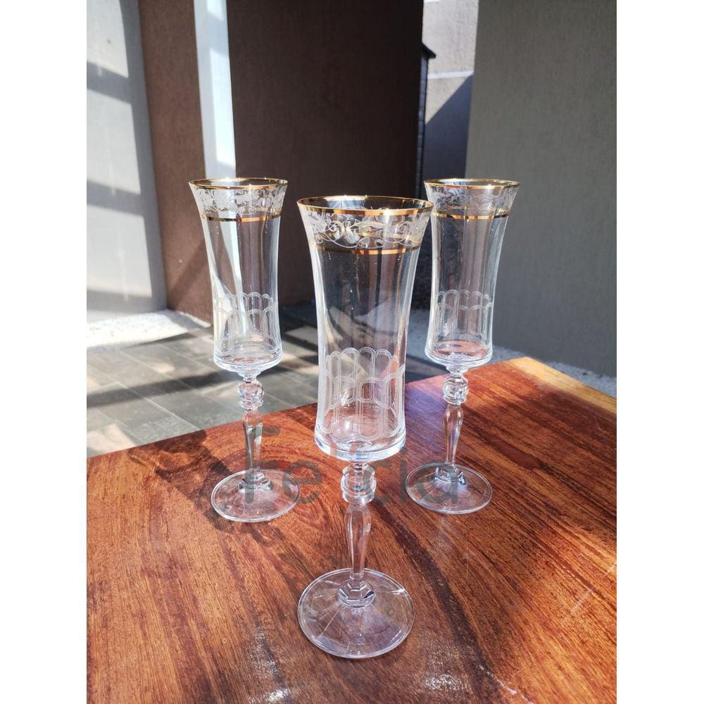 Taça para Champanhe Grace Decorada em Cristal Ecologico Gold Rim 190ml - Bohemia