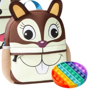 Mochila Infantil Escolar Creche Volta As Aulas Estampada Cor Marrom + Pop Up Fidget