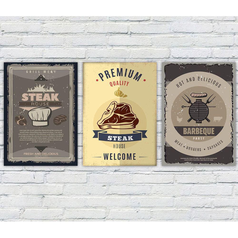 Kit 3 Quadros/Placas Decorativas MDF Churrasco 01