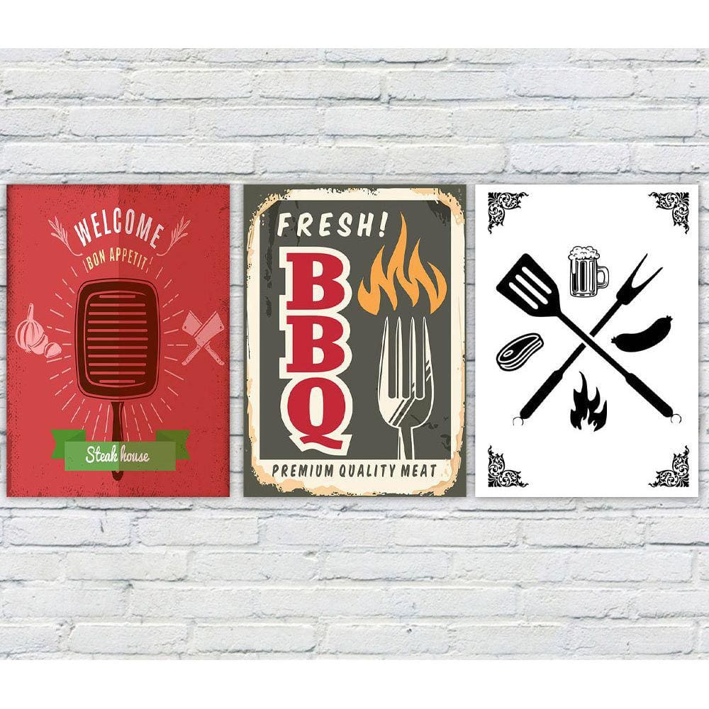 Kit 3 Quadros/Placas Decorativas MDF Churrasco 04