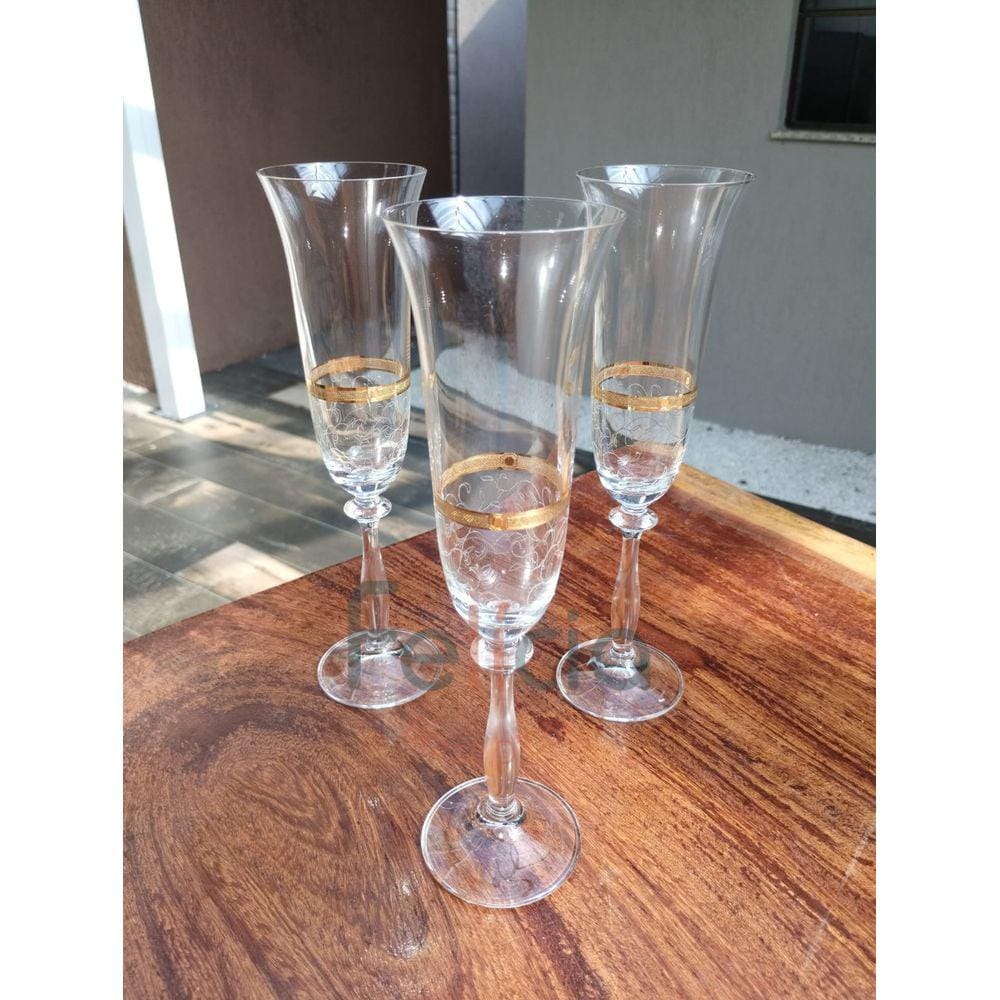 Taça para Champanhe Angela Decorada em Cristal Ecológico Gold 190ml - Bohemia