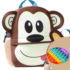 Mochila Infantil Escolar Creche Volta As Aulas Estampada Cor Café + Pop Up Fidget