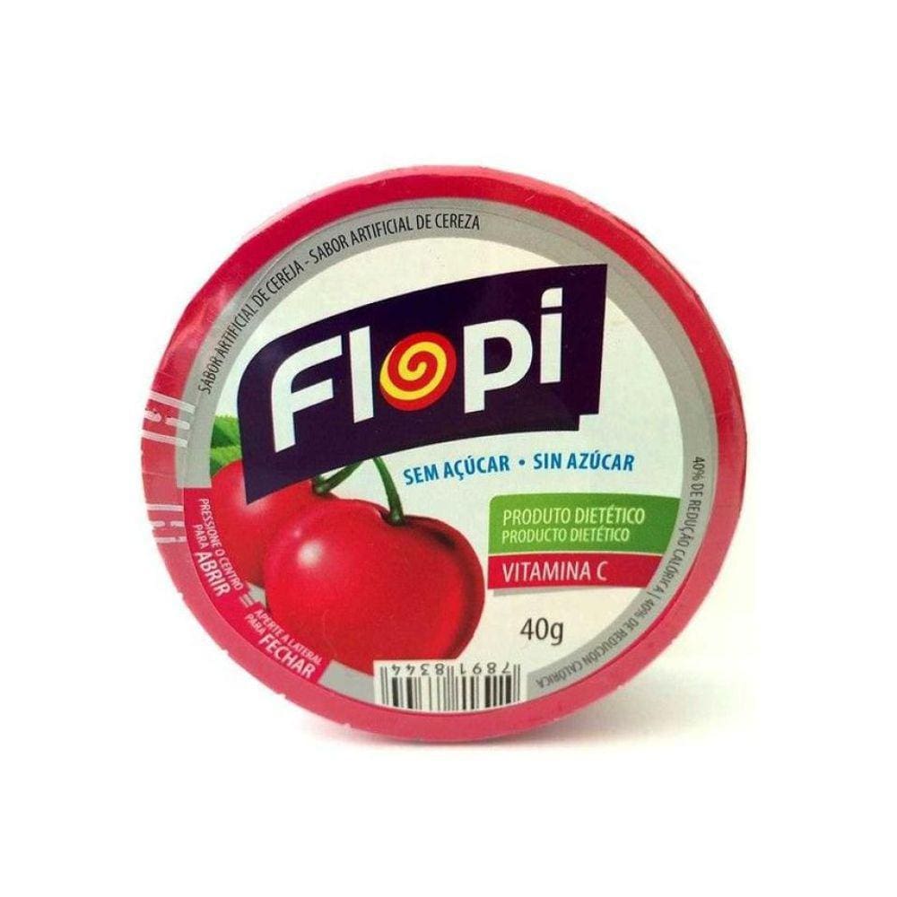 Bala Sem Açúcar Flopi Cereja Lata 40g