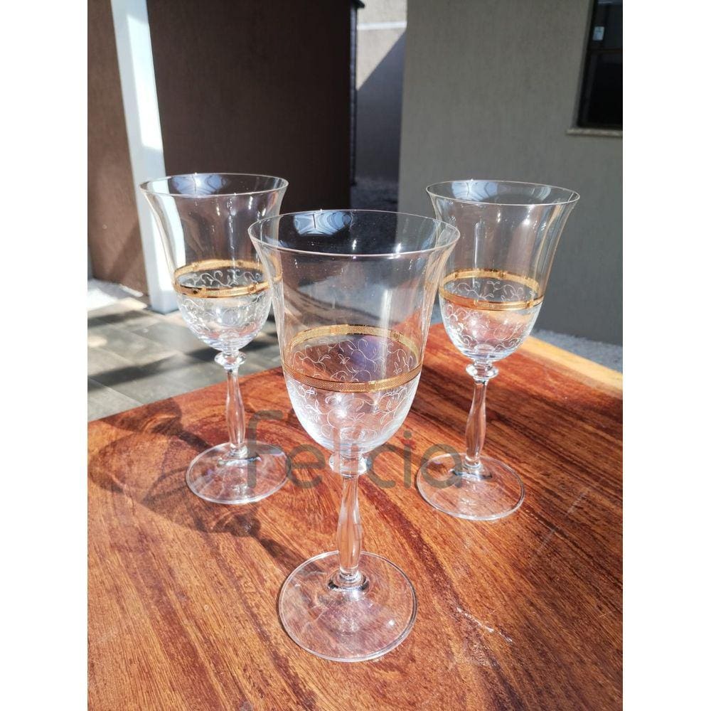 Taça para Água Angela Dourada em Cristal Ecológico Gold Rim 350ml - Bohemia