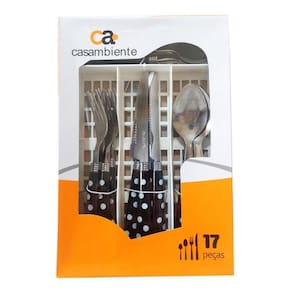 Faqueiro Preto 17 Peças Com Porta Talher Casambiente