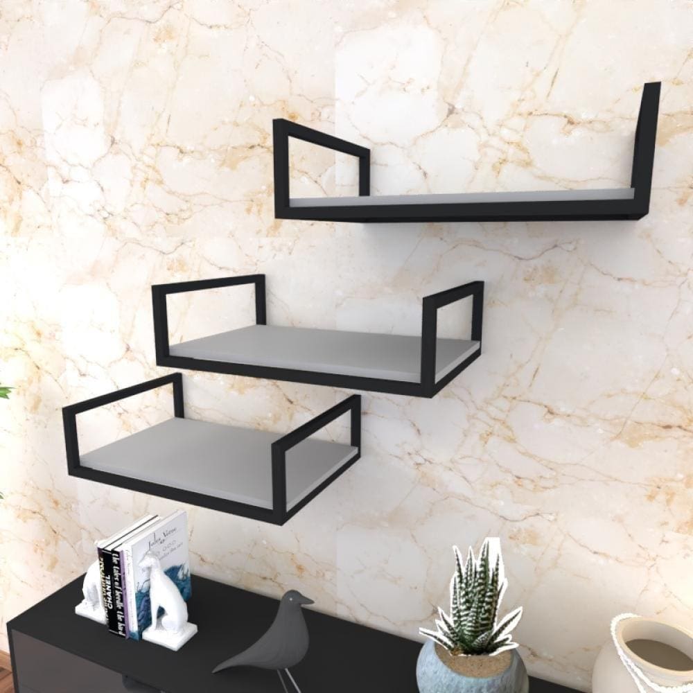 Kit Com 3 Prateleira Industrial Suspensa Parede Nicho Cinza Cozinha Escritorio Sala Quarto Infantil