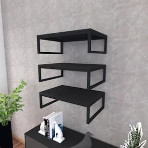 Kit Com 3 Prateleira Industrial Suspensa Parede Nicho Preta Cozinha Escritorio Sala Quarto Infantil