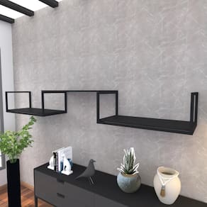 Prateleira Industrial Suspensa Estante Parede Nicho Preto Ferro E Madeira Suporte Pratileira
