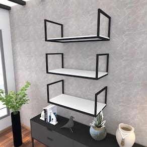 Kit 3 Prateleira Industrial Suspensa Parede Nicho Branco Cozinha Escritorio Sala Quarto Infantil