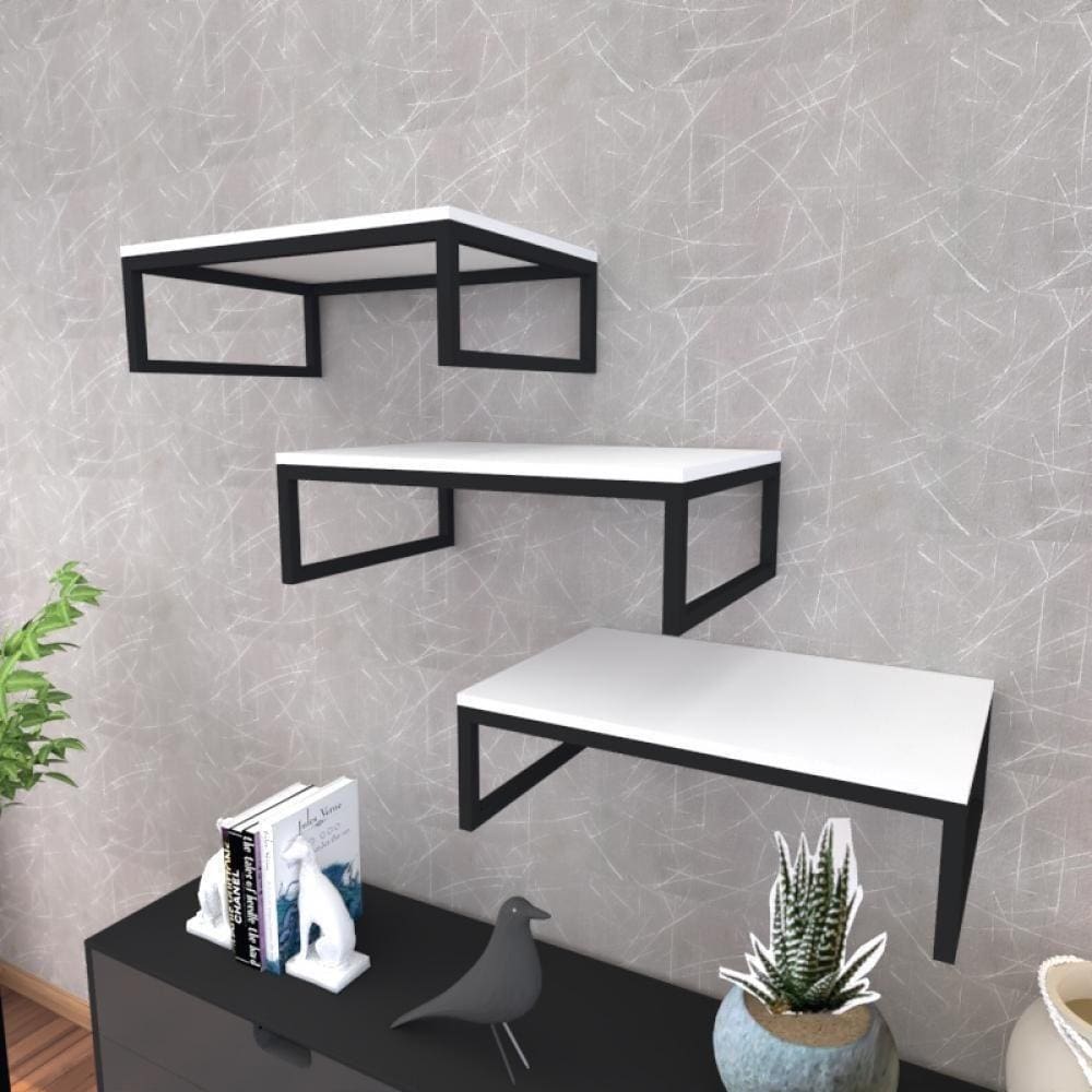 Kit Com 3 Prateleira Industrial Estante Parede Nicho Branco Cozinha Escritorio Sala Quarto Infantil