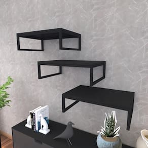 Prateleira Industrial Suspensa Estante Parede Nicho Preto Ferro E Madeira Suporte Pratileira