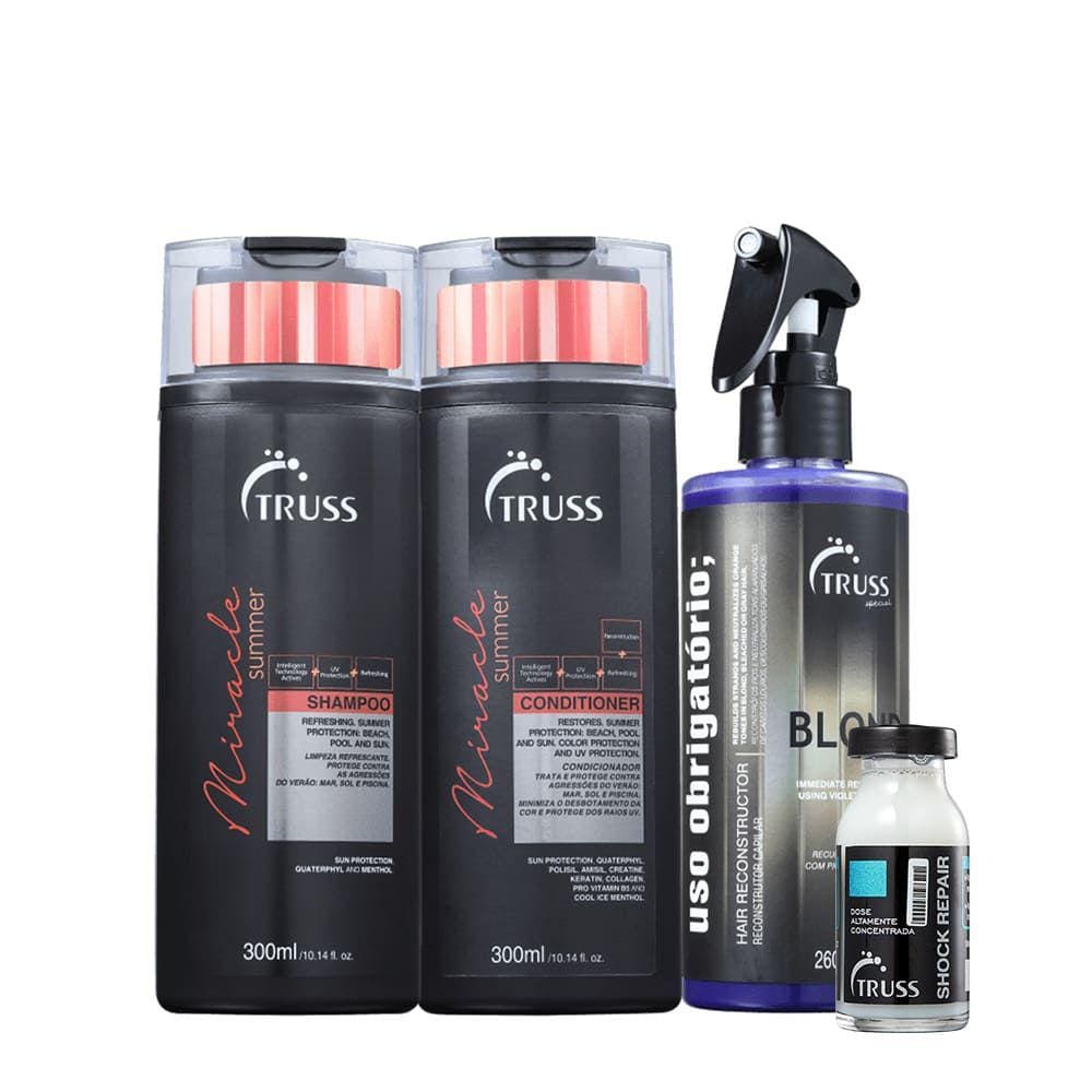Kit Truss Miracle Summer Shampoo Condicionador Uso Obrigatorio e Ampola Shock Repair (4 produtos)