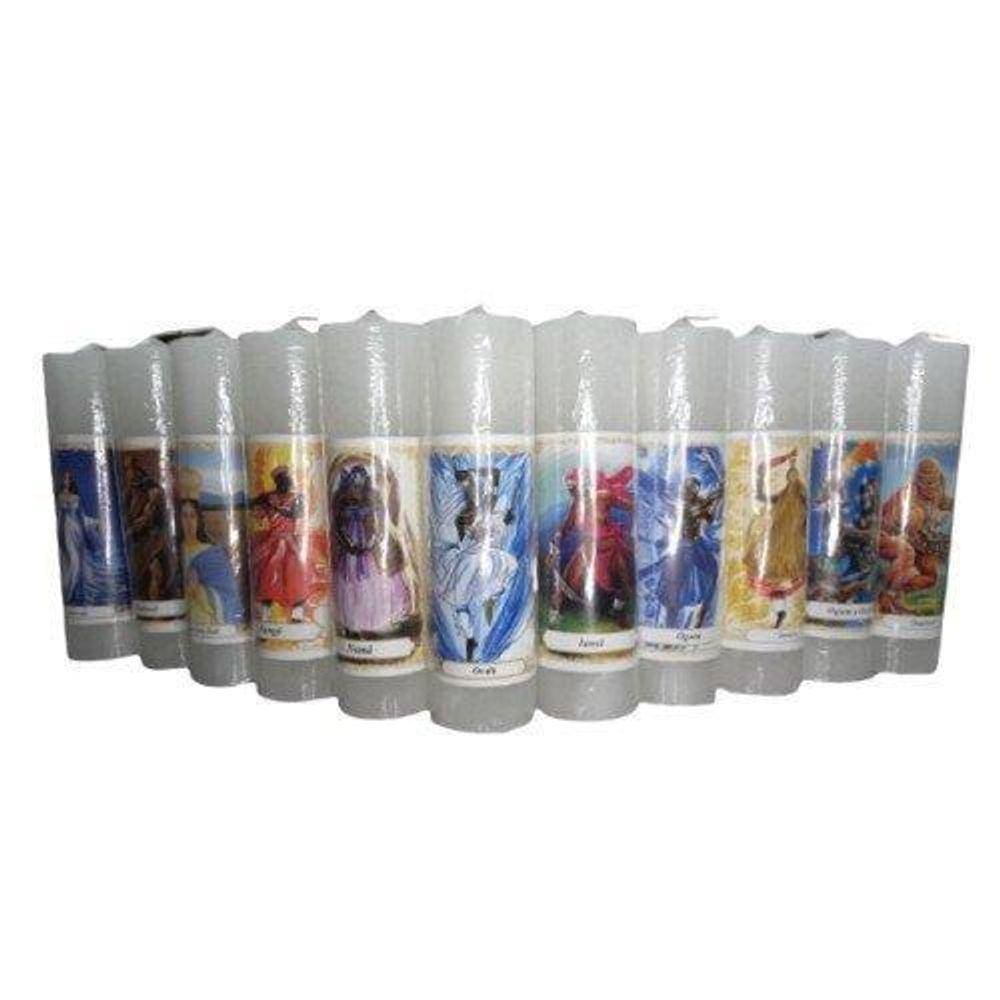 Kit 12 Velas Votivas Brancas 7 Dias Imagens Orixás 210Gr