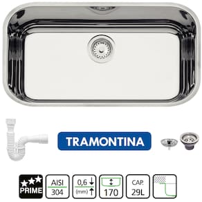Cuba Inox Lavínia 56Bl Tramontina Numero 2 Com Valvula 3.1/2 Alto Brilho 56X34x17