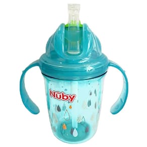 Copo Com Canudo E Alça Tritan Azul Gotas 240Ml +12M Nuby