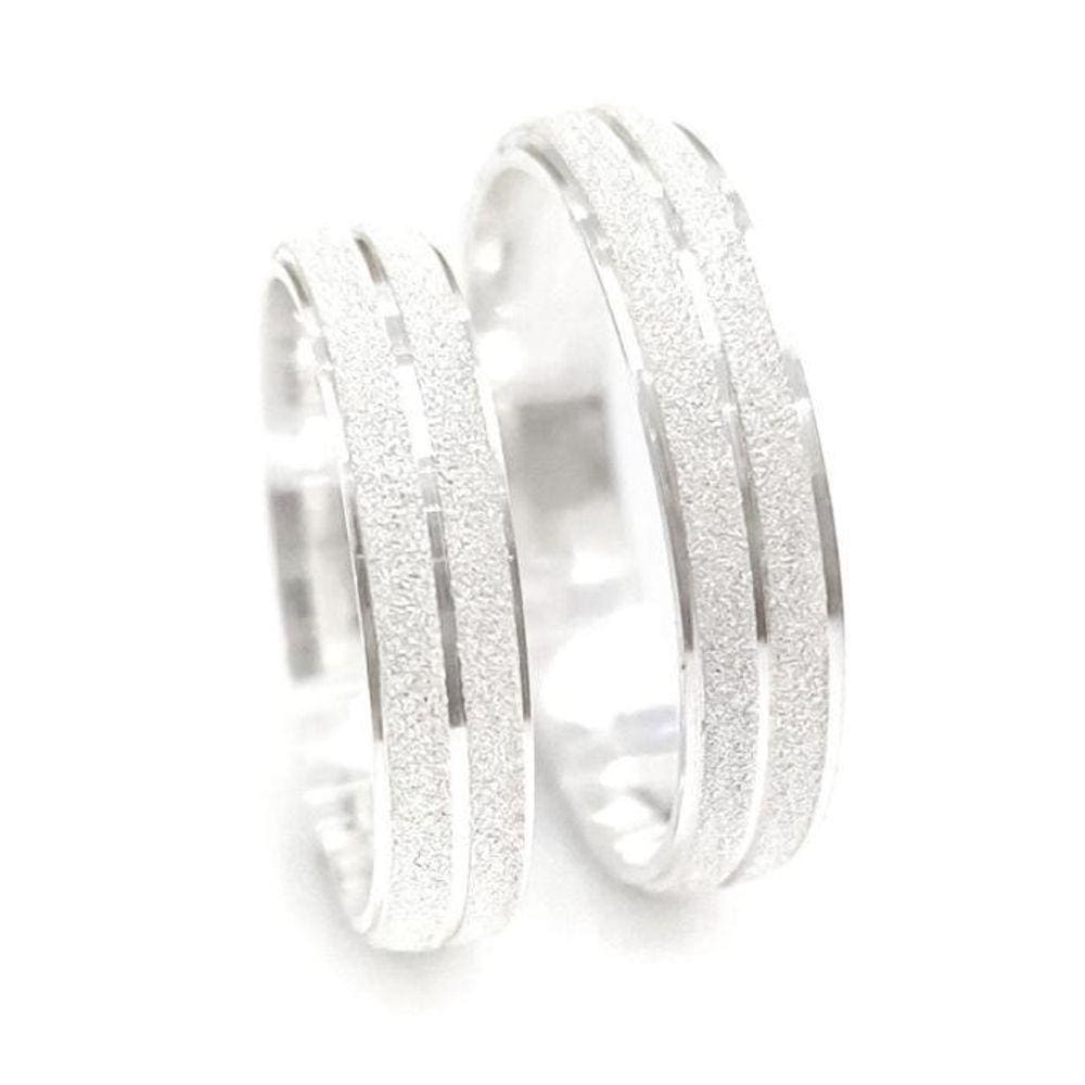 Aliança Namoro 4Mm Prata 950 Meia Cana Diamantada Rebaixo