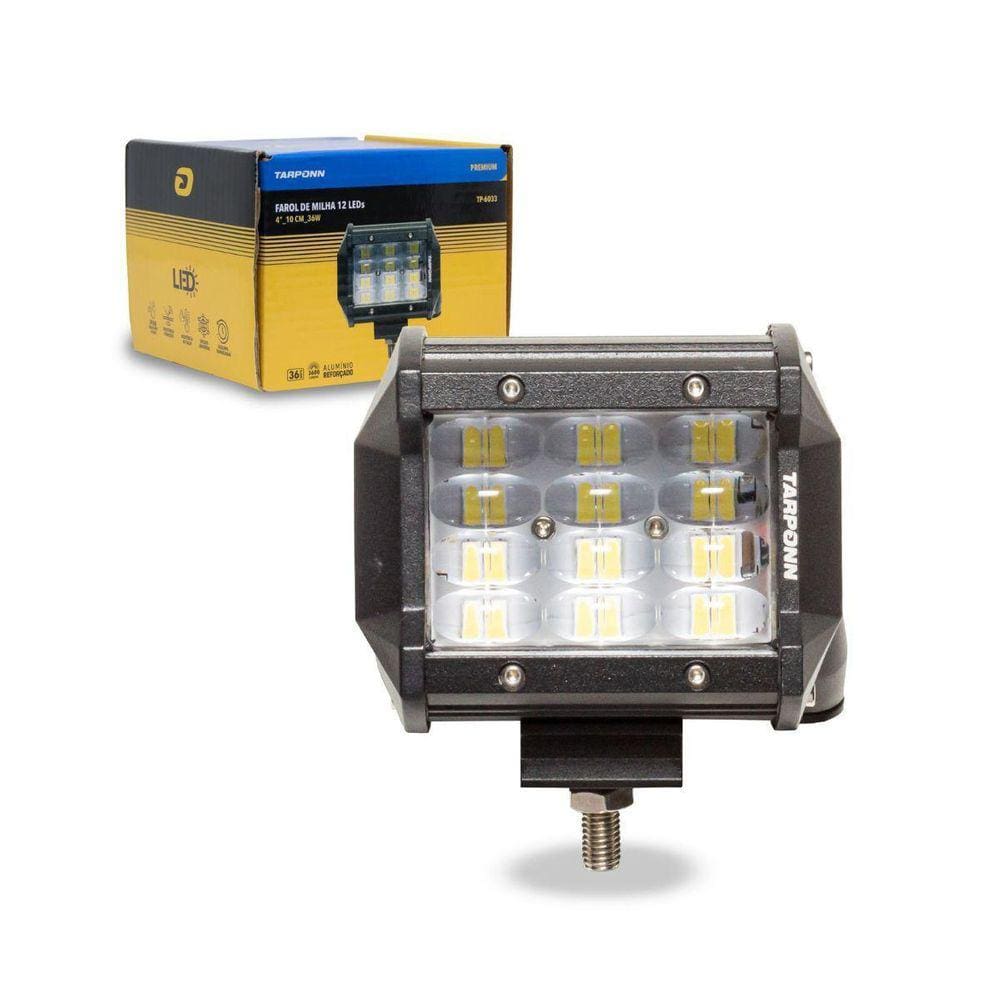 Farol Auxiliar Milha 12 Leds 10Cm 9/36V 36W Off Road 6000K
