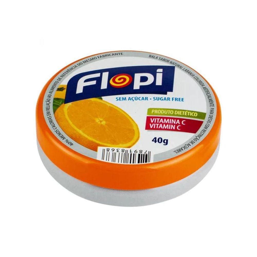 Bala Sem Açúcar Flopi Laranja Lata 40g