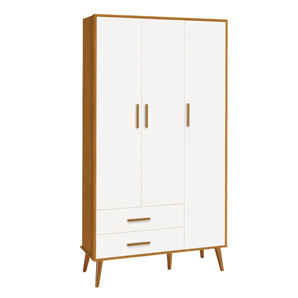 Guarda-Roupa Isis 3 Portas e 2 Gavetas – Branco Fosco e Savana