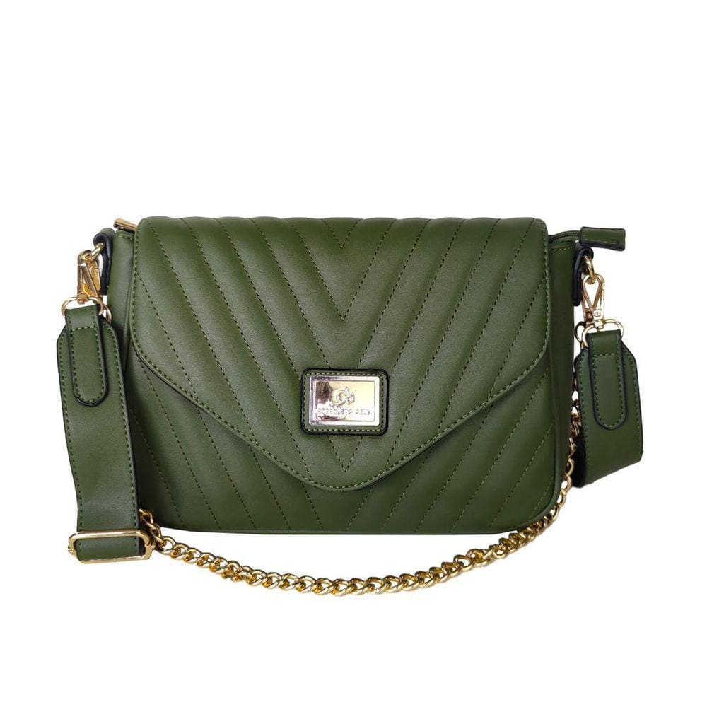 Bolsa Feminina Couro Transversal Olga Corrente Dourada Moda