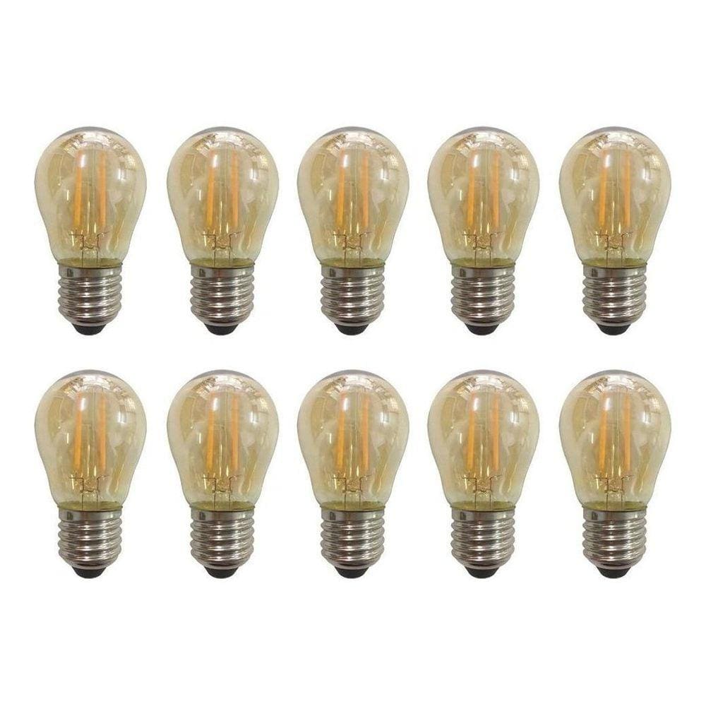 Kit 10 Lâmpada Filamento Led G45 Vintage Retro Carbono Ambar
