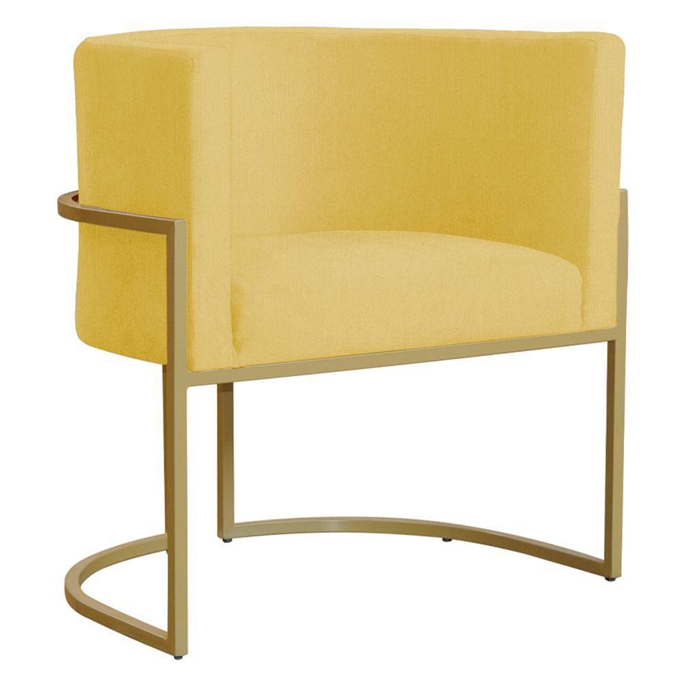 Poltrona Decorativa Sala de Estar Luana Base Gold Suede Amarelo - Montanaris Decor