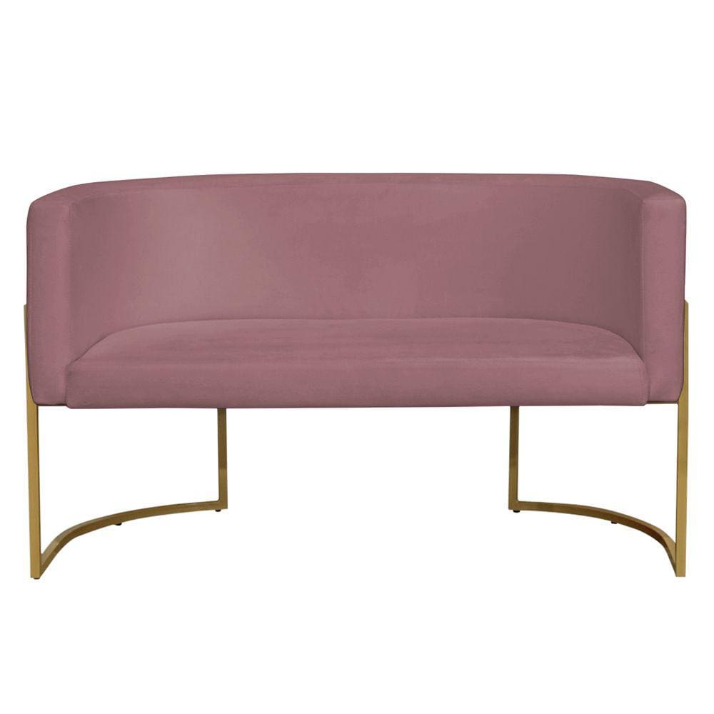 Namoradeira 2 Lugares Decorativa Luana Base Gold Veludo Rosê - Montanaris Decor
