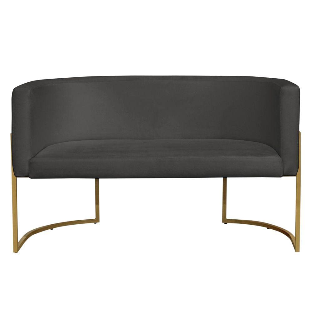 Namoradeira 2 Lugares Decorativa Luana Base Gold Veludo Cinza - Montanaris Decor