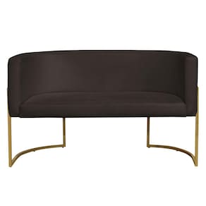 Namoradeira 2 Lugares Decorativa Luana Base Gold Veludo Marrom - Montanaris Decor