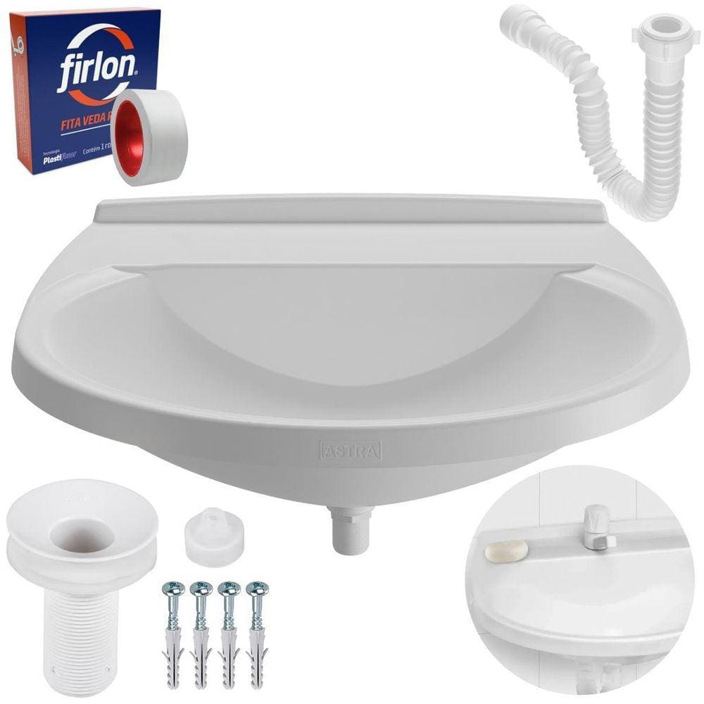 Pia Lavatório Banheiro 8L + Sifão Universal Sanfonado + Fita