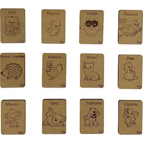Jogo Da Memoria Animais 26 Peças Mdf Alfabetização Infantil