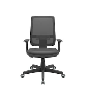 Cadeira Brizza Tela Presidente Braço Regulável Vinil Preto