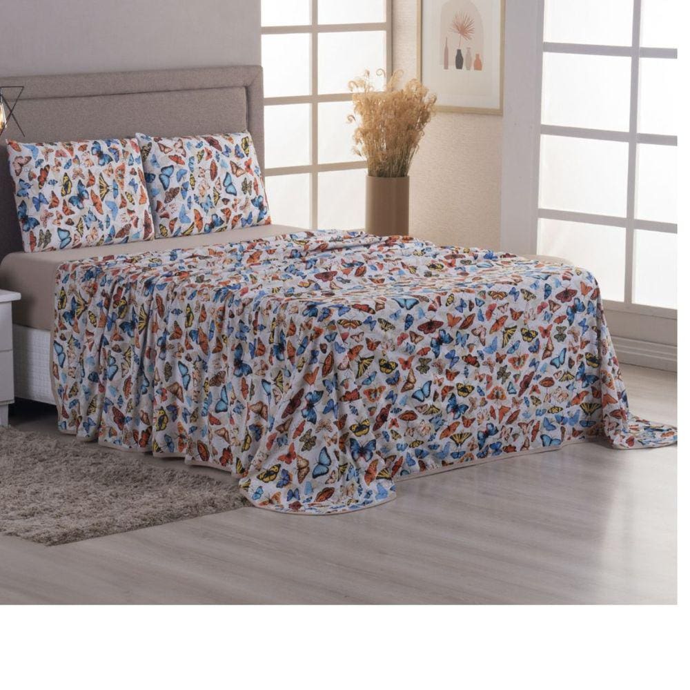 Jogo Lençol Cama King 4 peças 100% Algodão Malha Penteada