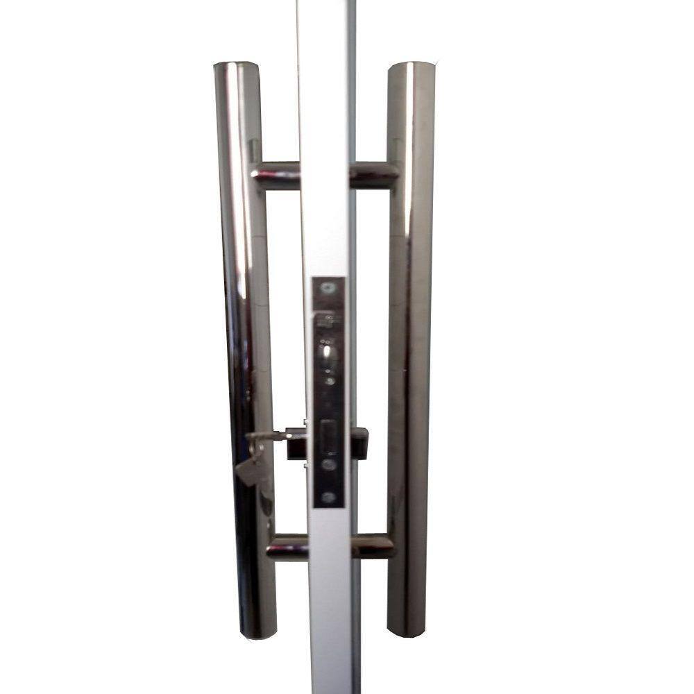 Porta Lambril de Alumínio Branco  2.10 X 0.90 x 0.045 com Puxador e Vidro