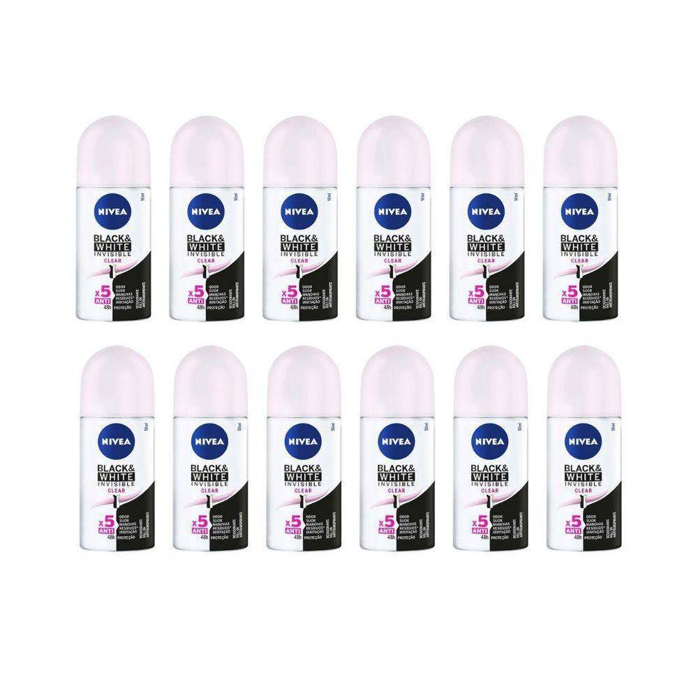 Desodorante Roll-On Nivea 50Ml Fem Invisible Clear- Kit 12Un